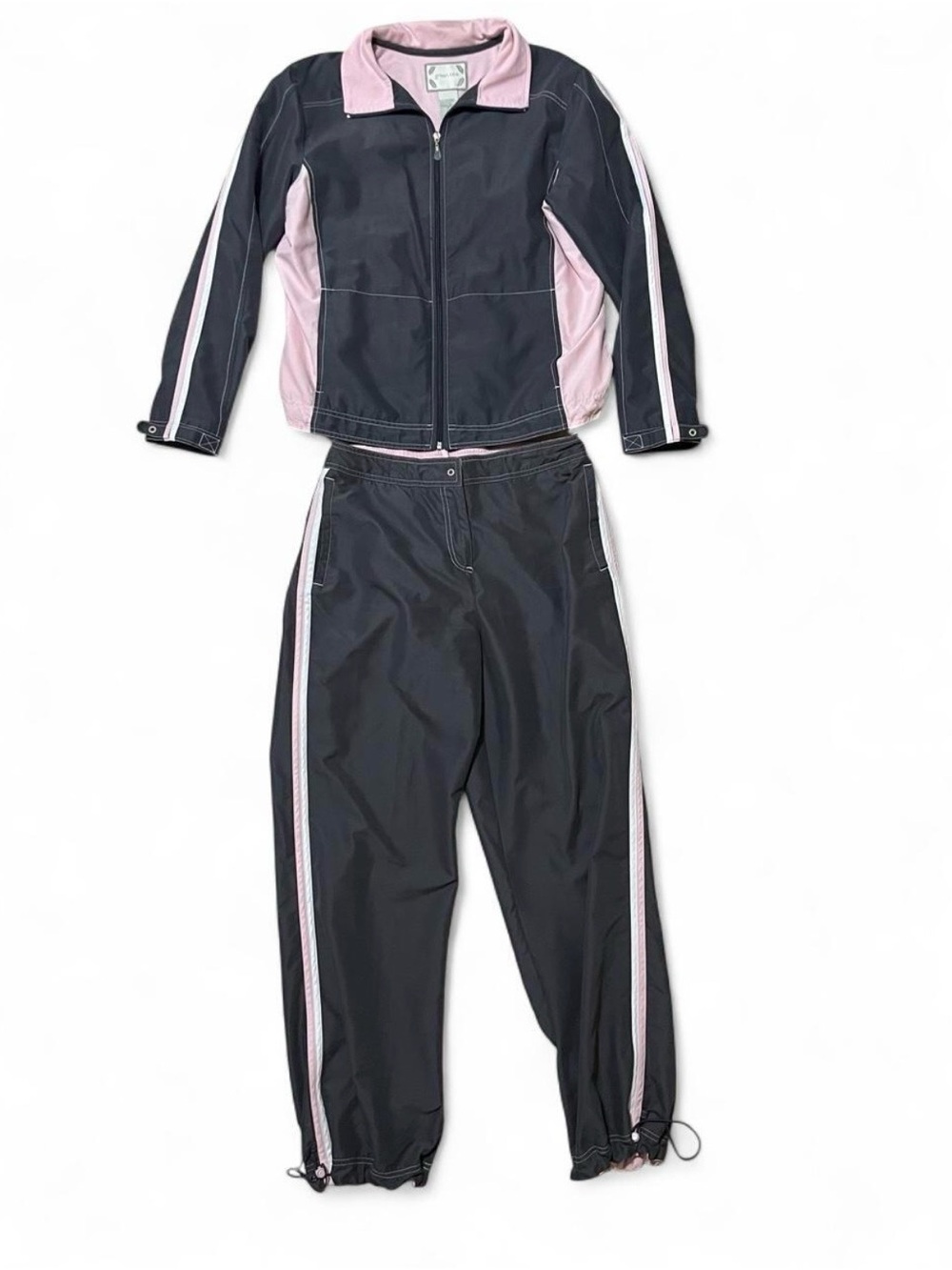 Green Tea Y2K Women’s Two-Piece Track Jacket & Pants - Grey with Pink Trim
